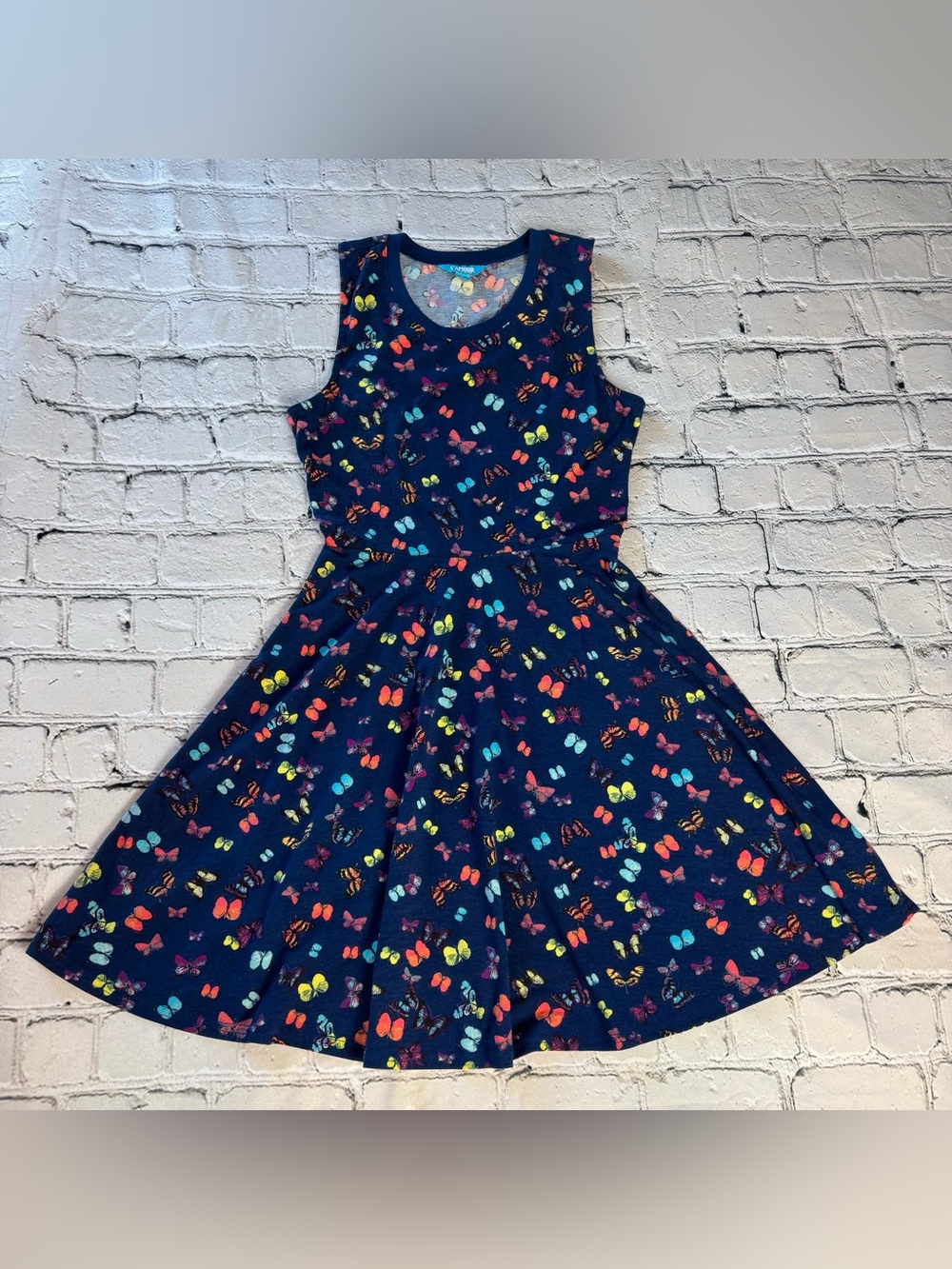 Nanette Lepore Lamour Navy Sleeveless Butterfly Skater Dress Stretchy Size S